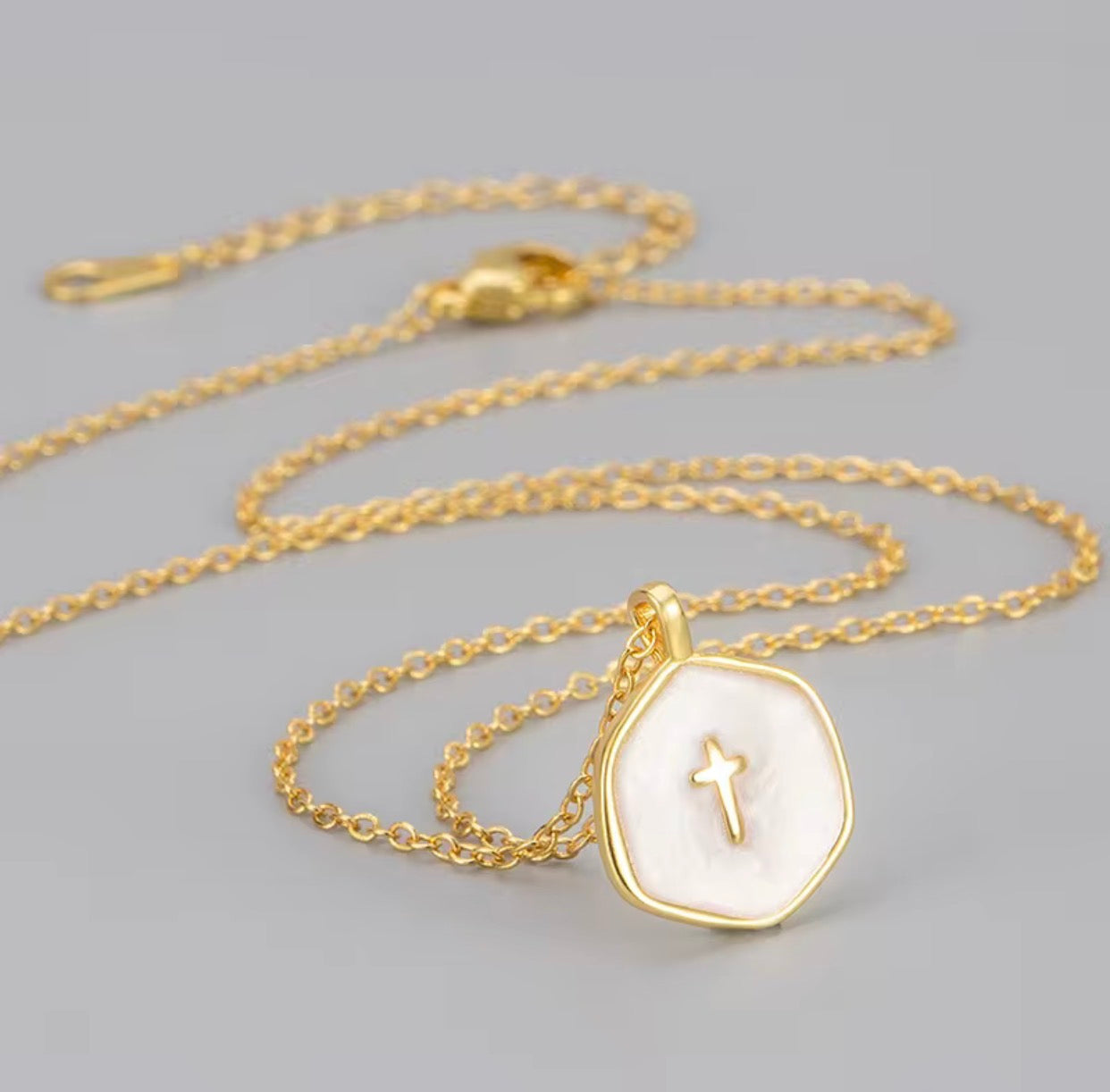 Geometric enamel cross necklace